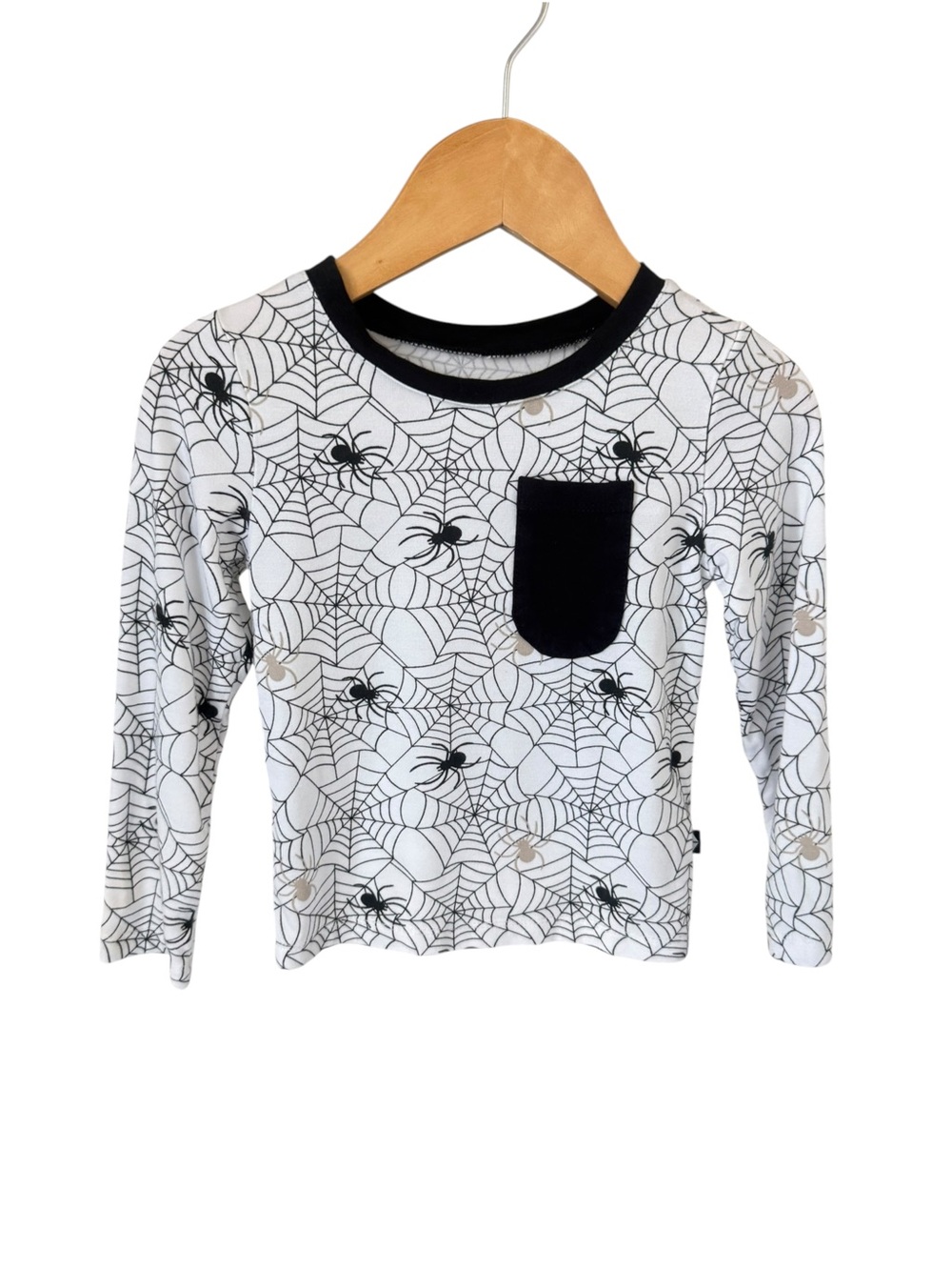 Kyte BABY Bamboo White Black Spider Web Long Sleeve Pajama Top 18/24 Months